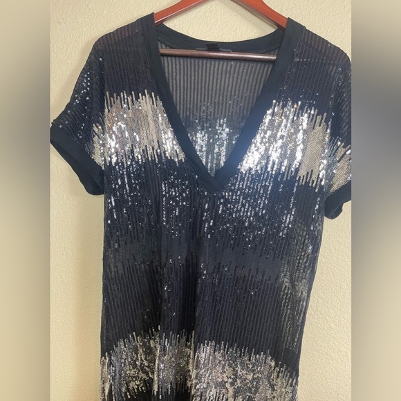 INC size small sequined black and silver top - Picture 2 of 4